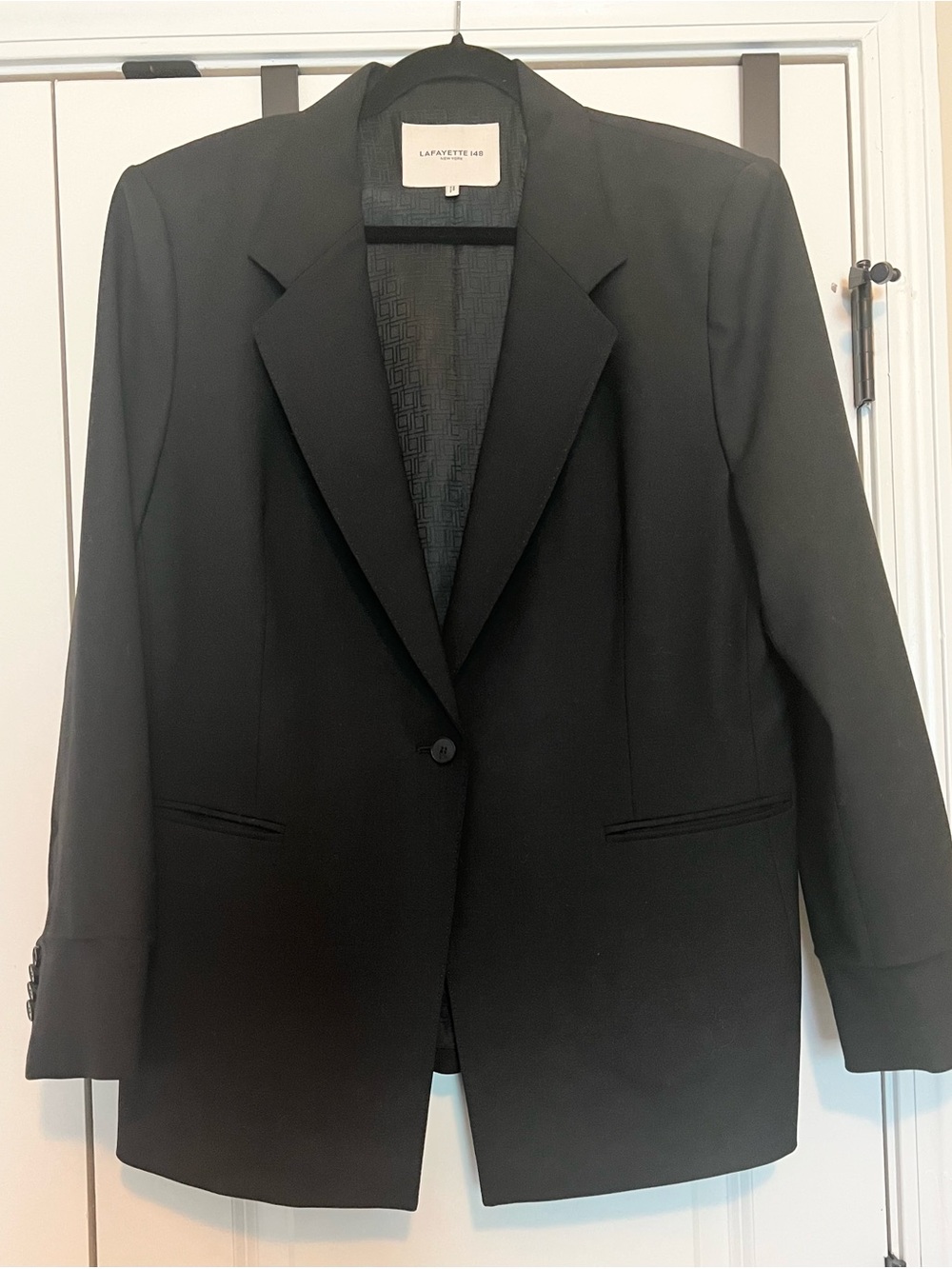 Lafayette 148 New York Black Wool Blend One Button Blazer Jacket Size 16